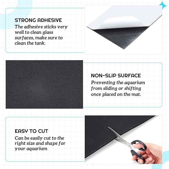 Pangda 2 Pcs 23.6 x 15 Inch Aquarium Fish Self Leveling Mat for Under Tank 5mm Thick Foam Compressible Neoprene Mat with Adhesive Backing Shockproof Waterproof Easy to Cut Stability, Black