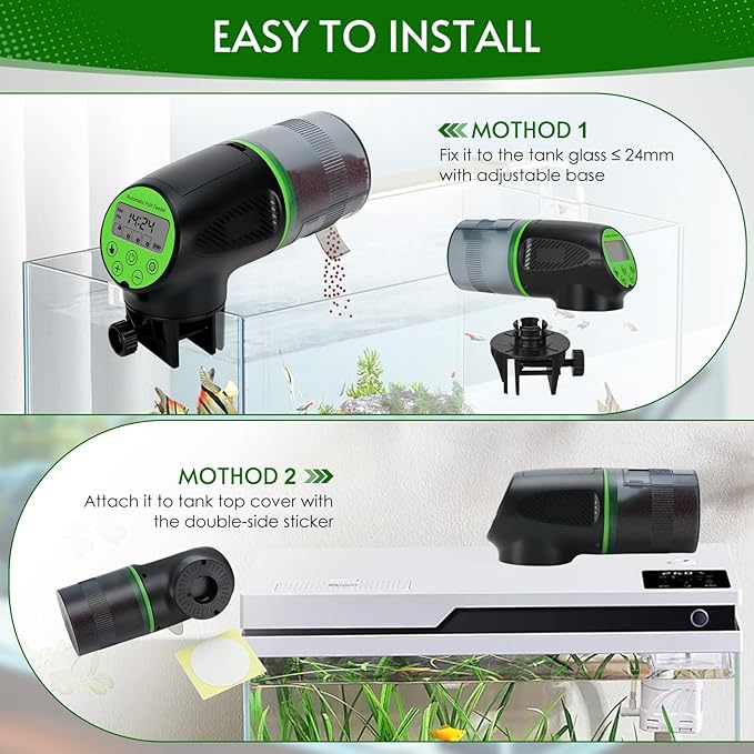 Podazz Automatic Fish Feeder, Electric Auto Timer Fish Food Dispenser with Moisture-Proof Feature, Suitable for Aquarium or Tank, Ideal for Vacation Weekend - Green