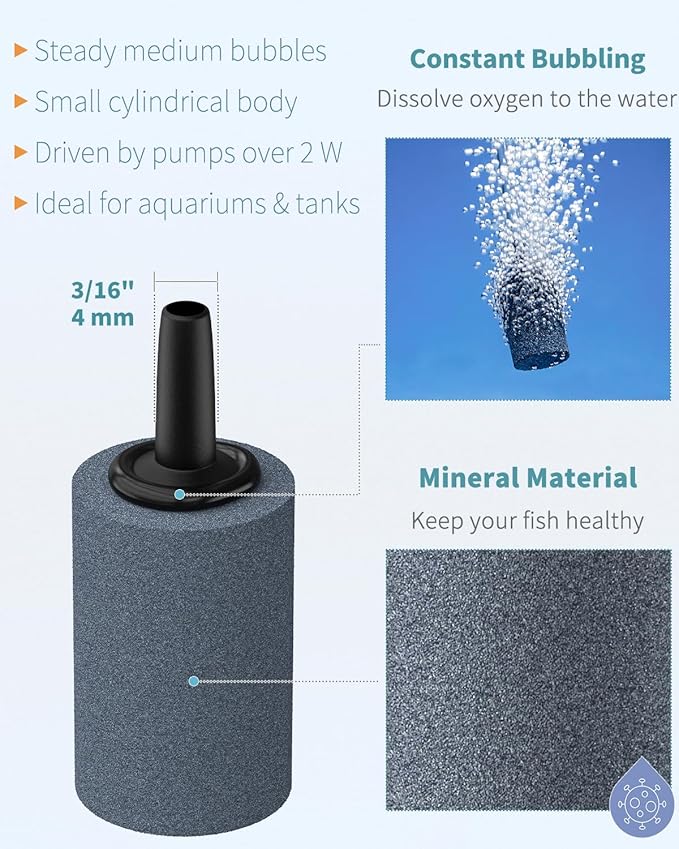 Pawfly Aquarium 1.2 Inch Air Stone Cylinder Bubble Diffuser Release Tool for Nano Air Pumps Small Buckets Fish Tanks and Outdoor Garden DWC Reservoirs, 10 Pack
