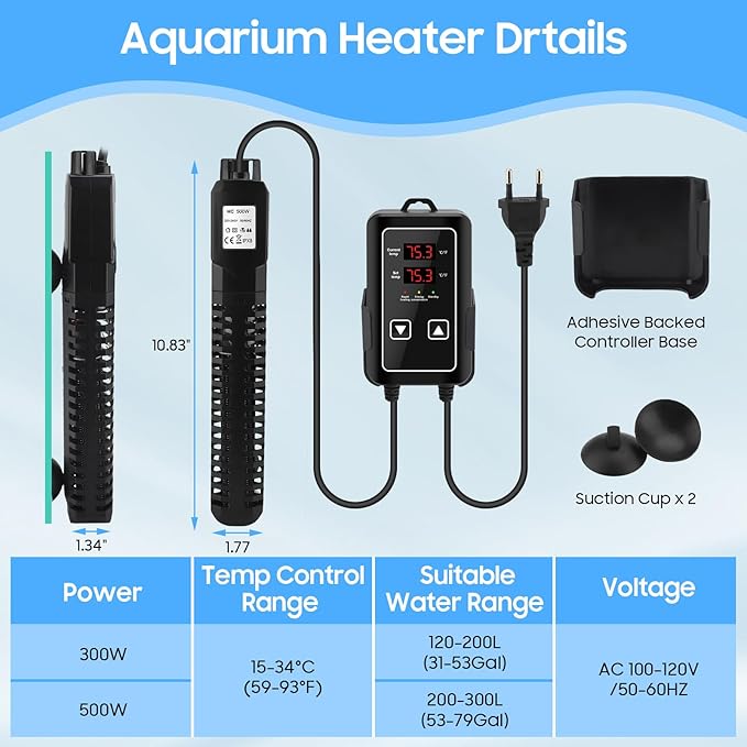Aquarium Heater, Fish Tank Heater with Digital LED Controller, Overheat Pond Heaters for Outdoor Ponds with Fish, Adjustable Water Tank Heater for 75-120 Gallon Fish Tank