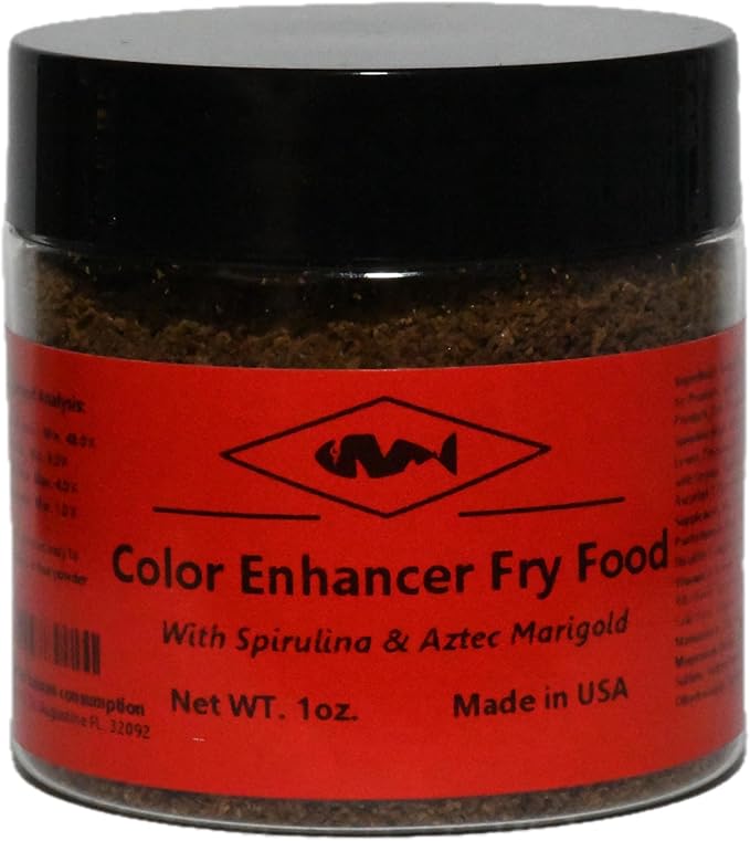 Color Enhancer Fish Fry Food With Spirulina and Aztec Marigold - Powdered Feed For Live Baby Tropical Fish Aquarium Snails and Live Shrimp Formulated For Optimal Nutrition and Brilliant Coloration