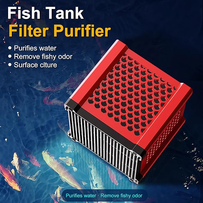 Pure Cube Water Trough Filter 2.0 Super‑Strong Filtration Aquarium Water Trough Activated Carbon Purifier Cube for Horse, Livestock, Fish Tanks & Ponds,Red,for 20 Gallons Tank