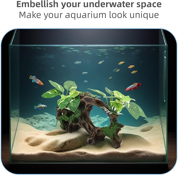 relaqcc Fish Tank Decorations Artifical Driftwood Cave Aquarium Decor Ornaments Silk Aquarium Plants for Betta Fish Tank Accessories