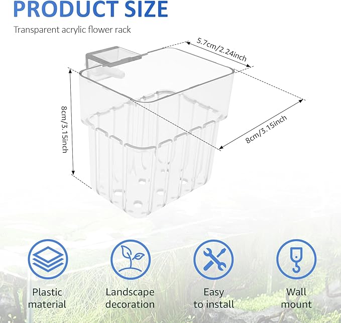 6 Pcs Clear Acrylic Aquarium Plant Holder with Hooks, Hanging Aquatic Plant Pot with Hole, Top Fish Tank Accessories for Fish Tank Aquaponic Plant and Aquascape Decorations