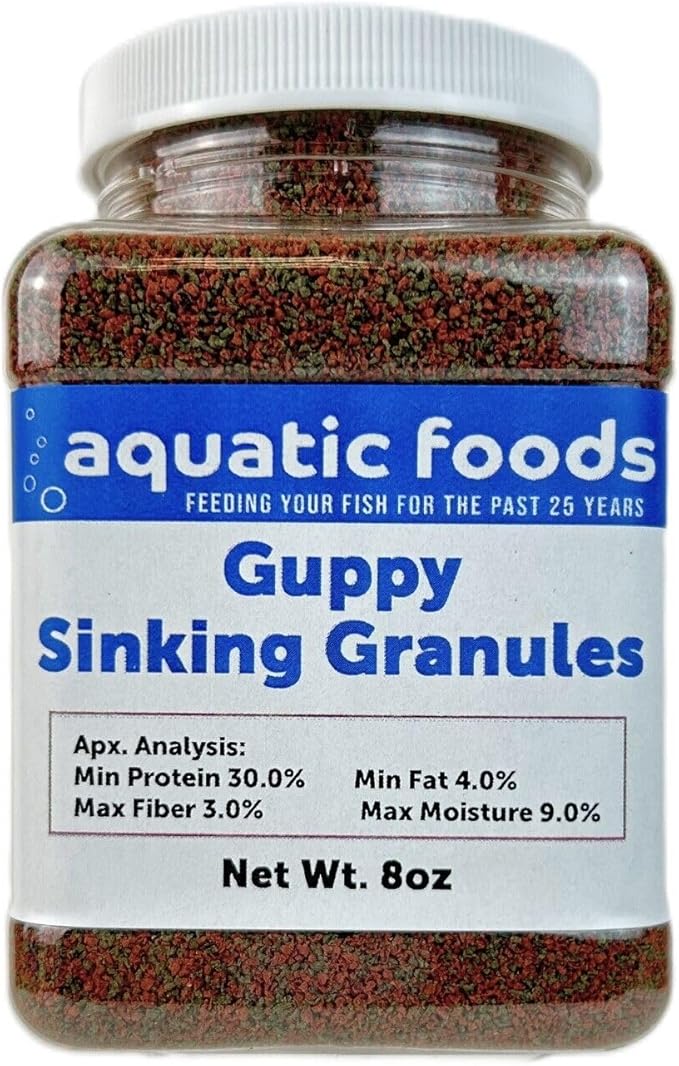 Guppy Micro Sinking Granules, Color Enhancing and Spirulina Mix for Guppies, Tetras, All Live Bearers, Baby Cichlids...WL 8oz Sm Jar