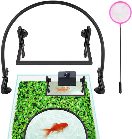 Aquarium Floating Plant Corral, Floating Plant Barrier with Suction Cups, Self-Adjusting Height for Water Level Changes, Helps Keep Floating Plants Away from Filter Flow, for Framed/Frameless Tanks