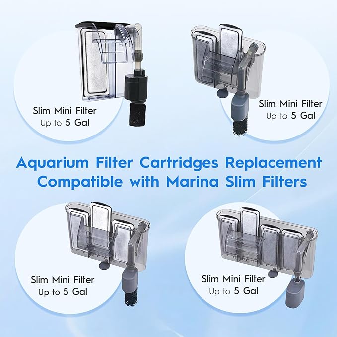 16 Pack Aquarium Filter Cartridge Compatible with Marina Slim Filter S10/S15/S20, Fish Tank Replacement Filter Cartridges with Carbon & Ceramic for All Three Marina Slim Filter Models