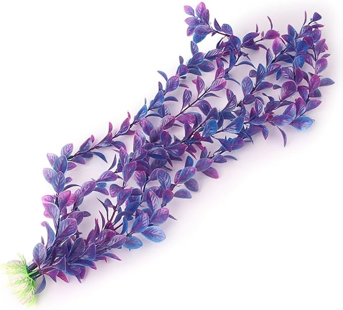 Artificial Aquarium Plants Decoration Plastic Water Ornament for Fish Tank Decor, 16Inch, Purple, 3PCS