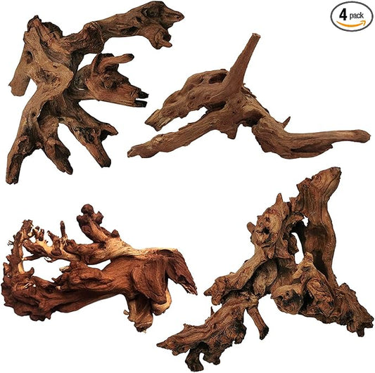 Tfwadmx Natural Driftwood for Aquarium Decor-4 Pieces 5-8" Assorted Driftwood,Fish Tank Drift Wood Decoration, Freshwater Wood Branches Ornament for Reptile Terrarium,Air Plants