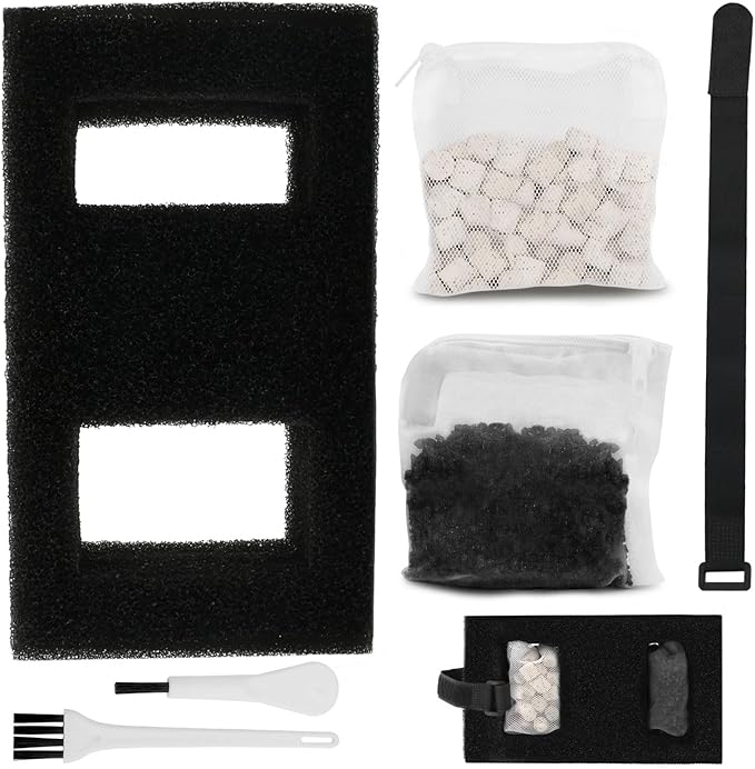 Aquarium Filter Media Set for Fluval SPEC, EVO, Betta and Flex Desktop Aquarium Series, Includes 1 Biomax Filter Media, 1 Carbon Filter Refills, 1 Foam Filter, 1 Filter Cord and 2 Cleaning Brushes
