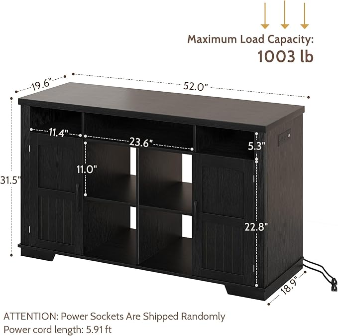 55-75 Gallon Fish Tank Stand with Power Outlet, Farmhouse 75 Gallon Aquarium Stand with Cabinet for Fish Tank Accessories Storage, Shelf, for Turtle Tank, Reptile Terrarium, 1000 LBS (Black-1)