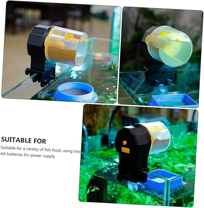 VILLCASE Automatic Fish Feeder for Aquarium and Goldfish Tank Adjustable Timer Fish Tank Feeder Feeding Device Yellow Plastic for Vacation Use