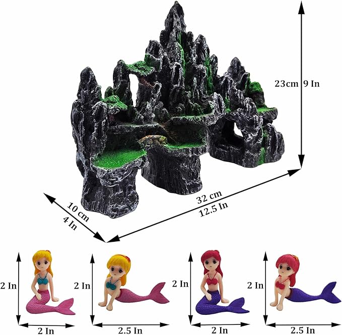 Large Fish Tank Decoration Mountain View Aquarium décor Thematic Ornaments Betta Fish Hiding cave House Mermaid Decorative Accessories