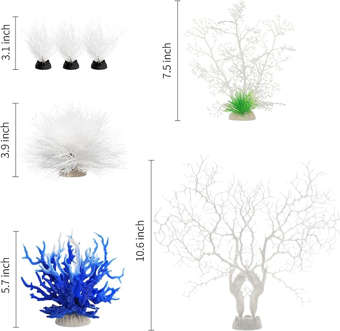 MyLifeUNIT Aquarium Plants, 7 Pack Artificial Coral Ornament for Fish Tank Decorations (White)