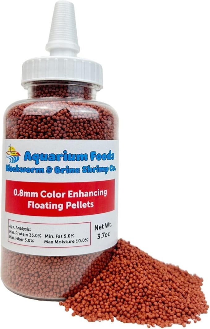 0.8mm Micro Intense Color Enhancing Floating Pellets for Guppies, Tetras, Bettas, Nano Fish, All Baby Fish…3.7oz Squeeze Bottle