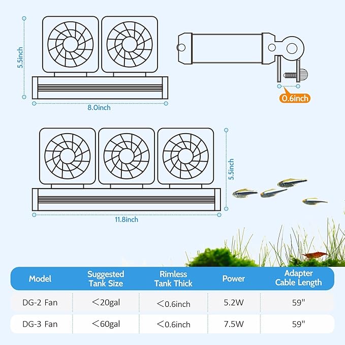 Upgrade Aquarium Fan with Memory Function,Fish Tank Cooling Fan,Aquarium Cooler Water Chiller for Axolotl Betta Fish Accessories with Adjustable Speed and Timer