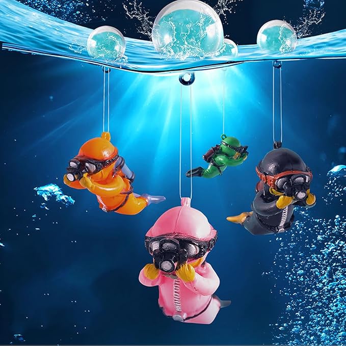 2-Pack Floating Fish Tank Decorations, Little Diver Aquarium Decoration Aquarium Accessories Fish Playmate for Fish Tank(Pink& Green)