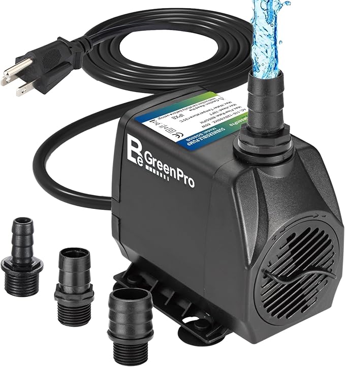 800GPH Submersible Water Pump(3000L/H 60W), Adjustable Ultra Quiet Fountain Pump with 4 Nozzles 10ft High Lift for Aquarium, Fish Tank, Pond, Waterfall, Outdoor, Hydroponics