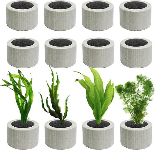 12 PCS Aquarium Plant Weight Ceramic Ring with Black Sponge, Aquarium Plant Weights Pot Anti Floating for Fish Tank Water Plant Landscape Decoration Accessories