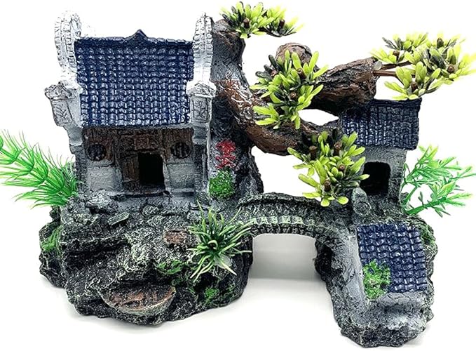 IBWell Classical Lifelike Chinese Landscape Resin Aquarium Castle Decorations Fish Tank Ornaments (River)
