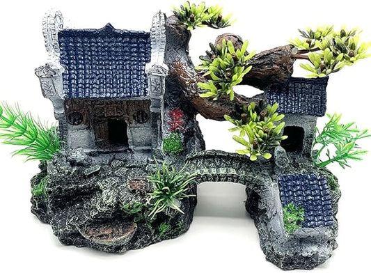 IBWell Classical Lifelike Chinese Landscape Resin Aquarium Castle Decorations Fish Tank Ornaments (River)