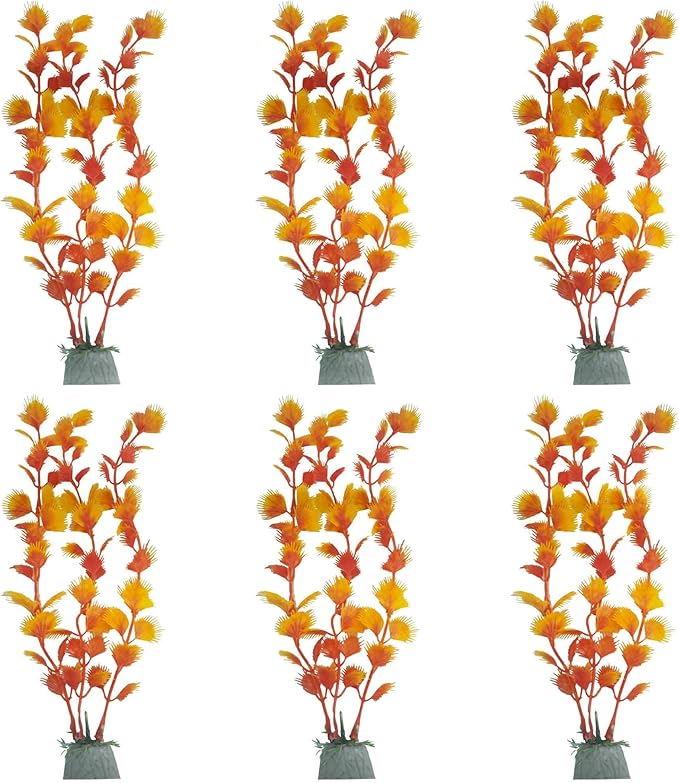 6PCS 10 Inches Tall Orange Seaweed Grass Artificial Aquarium Plants, Plastic Fish Tank Decorations for Freshwater and Saltwater Tanks