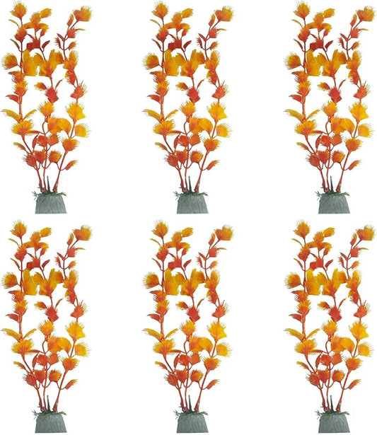 6PCS 10 Inches Tall Orange Seaweed Grass Artificial Aquarium Plants, Plastic Fish Tank Decorations for Freshwater and Saltwater Tanks