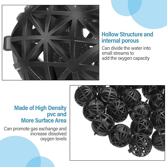 CHENGU 500 Pieces Bio Filter Balls Black Bio Balls for Aquarium Pond Filters Bulk 1.02 Inch Internal Bioball Media with 5 Pieces Filter Media Mesh Bags with Zipper for Aquarium Fish Tank Pond