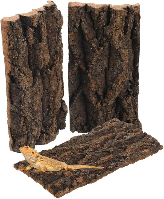 POPETPOP 3 Pcs Natural Bark Aquarium Decor 7.87X4.13X0.59In Reptile Tank Background for Terrarium Gecko Tortoise Snake Habitat Wall Ornament