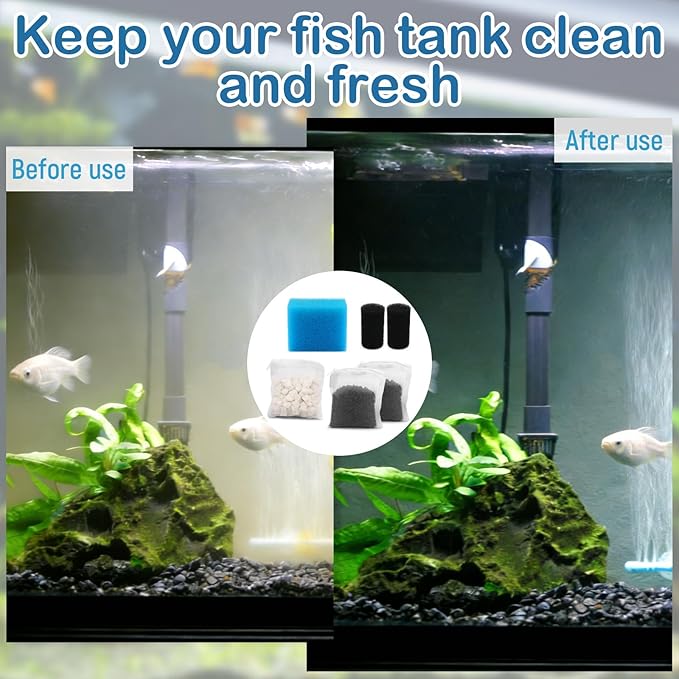 Aquarium Media Maintenance Kit Replacement for Fluval AC20 Power Filter, Includes 1 Blue Foam Filters, 2 Intake Strainer Sponge,1Pack Ceramic Rings and 2 Pack Activated Carbon