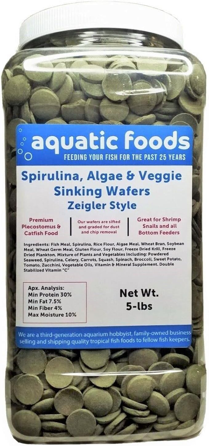Wafers of Spirulina, Algae, Veggies, Sinking for Bottom Fish, Shrimp, Snails, Crabs, Crayfish, All Tropical Fish, Zeigler Style Wafers...5-lb Lg Jar