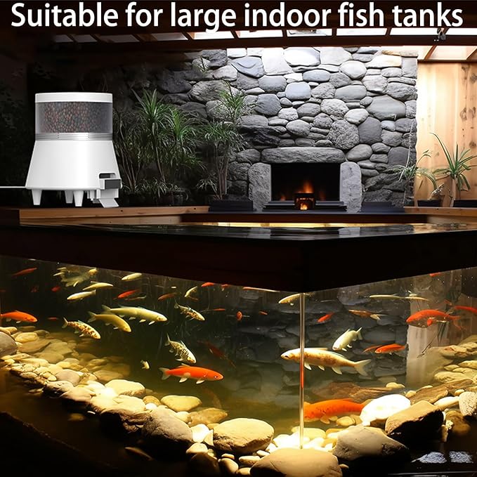 Automatic Pond Fish Feeder, Programmable Bluetooth APP Timer, Battery and USB 5V Powered, Large Outdoor Rainproof Koi Fish Feeder, Capacity 4L White, WP8623B