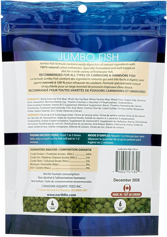 Northfin Fish Food Jumbo Formula Slow Sinking Pellets (4mm 250g)