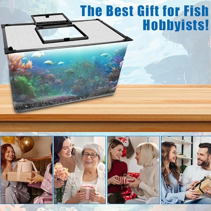 Magnetic Fish Tank Lid with Feeding Window, SEILETOO High Transparency Fish Tank Cover, Aquarium Lid Can be Cut to Any Size, Fish Anti Jumping Net
