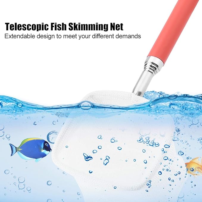 Fish Shrimp Skimming Net, Fishing Landing Net Fine Mesh Extendable Telescopic Fish Shrimp Skimming Net Stainless Steel Handle Fishing Net for Aquarium Fish Pond Creek(Red)