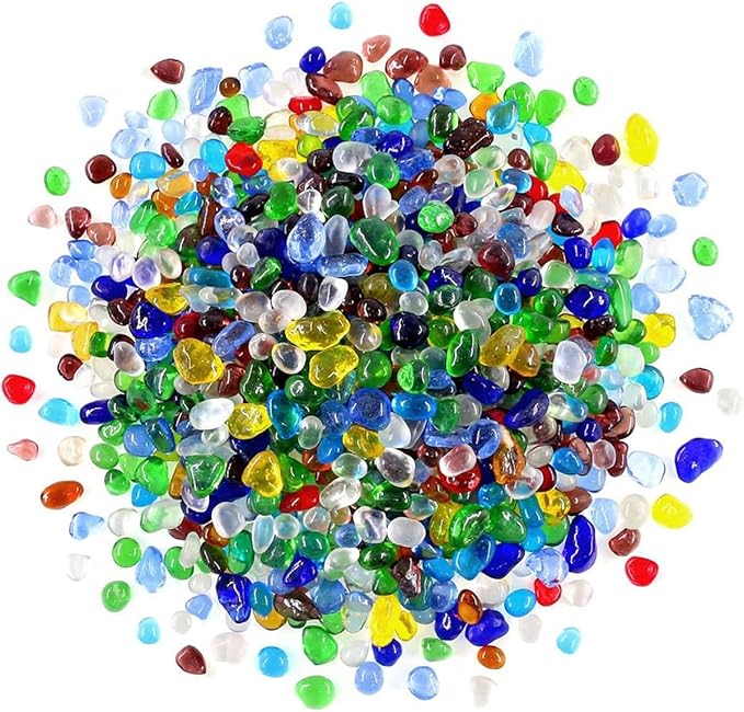 Rainbow Glass Stones, 1Lb/460g Irregular Sea Glass Pebbles Non-Toxic Artificial Crystal Stones for Handmade Artwork/Vase Filler/Terrarium Flowerpot Aquarium Turtle Tank Decoration, Multicolored