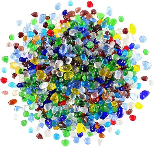 Rainbow Glass Stones, 1Lb/460g Irregular Sea Glass Pebbles Non-Toxic Artificial Crystal Stones for Handmade Artwork/Vase Filler/Terrarium Flowerpot Aquarium Turtle Tank Decoration, Multicolored