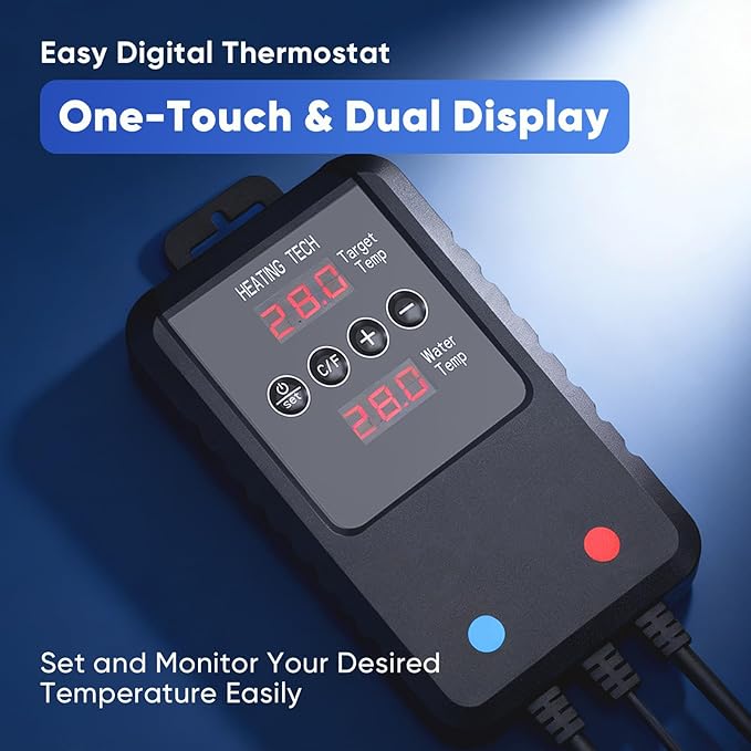 Aquarium Heater 100W for 10-20 Gallon Tanks, Submersible Fish Tank Heater with External Digital Temperature Controller, Adjustable Thermostat, Overheat and Dry-Run Protection