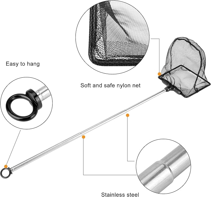 Lpraer Aquarium Fish Net with Extendable Stainless Steel Long Handle Fine Mesh Net for Fish Tank