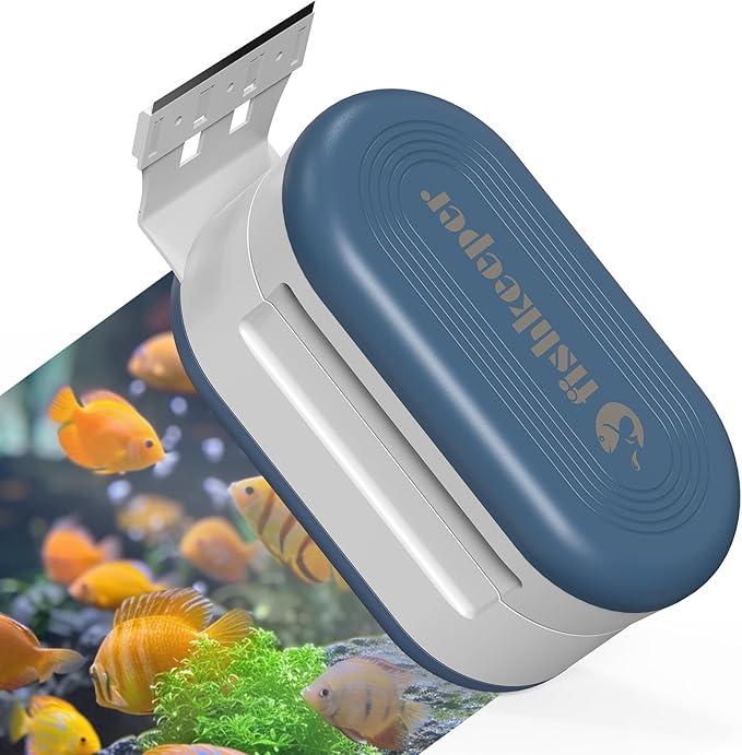 fishkeeper Magnetic Aquarium Glass Cleaner, Fish Tank Algae Scraper Cleaner Tools with 2 Detachable Blades Scraper, Double Side Floating Scrubber Brush, for 0.2-0.7 Inch Thick fish Tank (L)