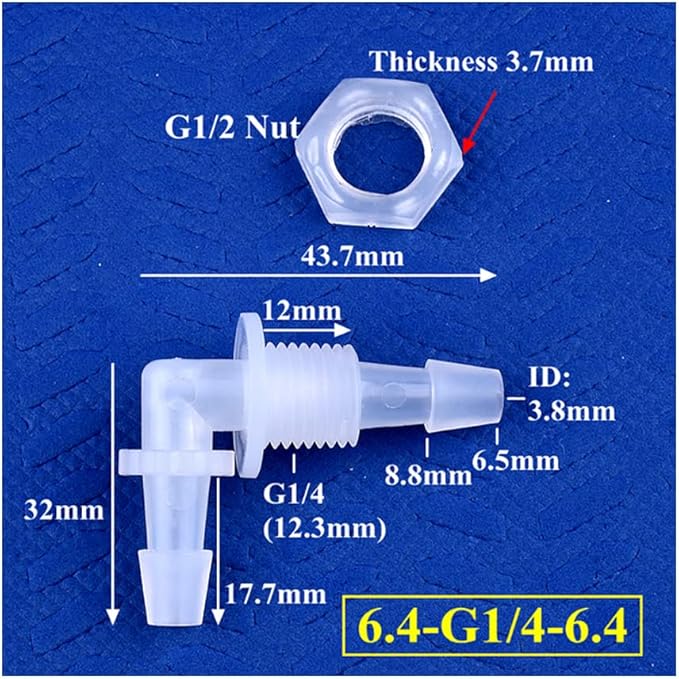 5Pcs Hex Nut PP Pagoda Elbow Connectors Aquarium Tank Air Pump Hose Joints Irrigation Pipe Fittings,6.4-G1I4-6.4