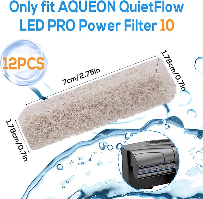 TOYMIS 12 PCS Ammonia Reducer Specialty Filter Pads for Aqueon Quietflow LED Pro Model 10, High-Density Sponge Fish Tank Filter Cartridges for Aquarium Water Filtration