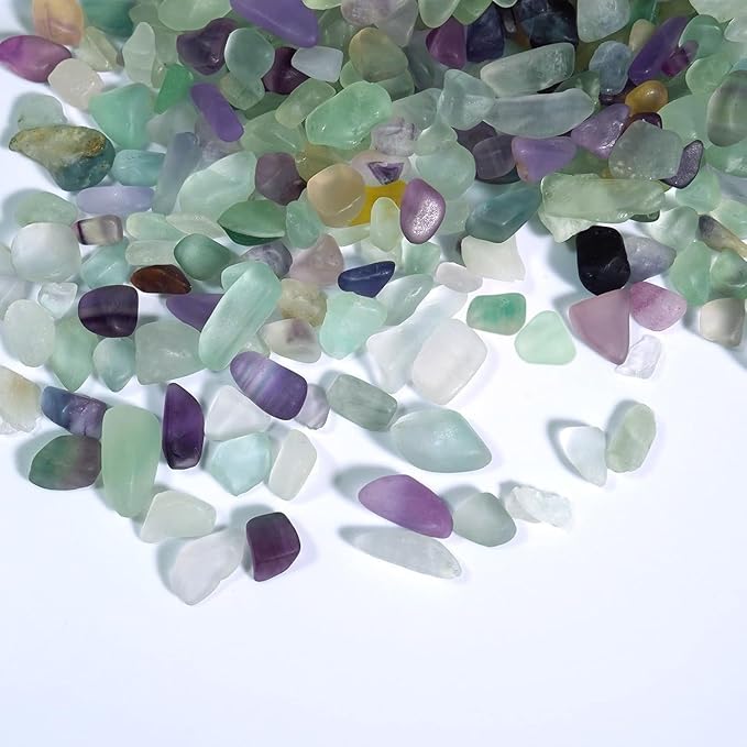 gemshan 2lb Fluorite Crystal Aquarium Gravel Natural Crushed Crystal Chip Bulk 7mm-9mm Irregular Gem Rocks for Home Decoration Fish Tank Colorful Gravel Filler Bottom Ornament