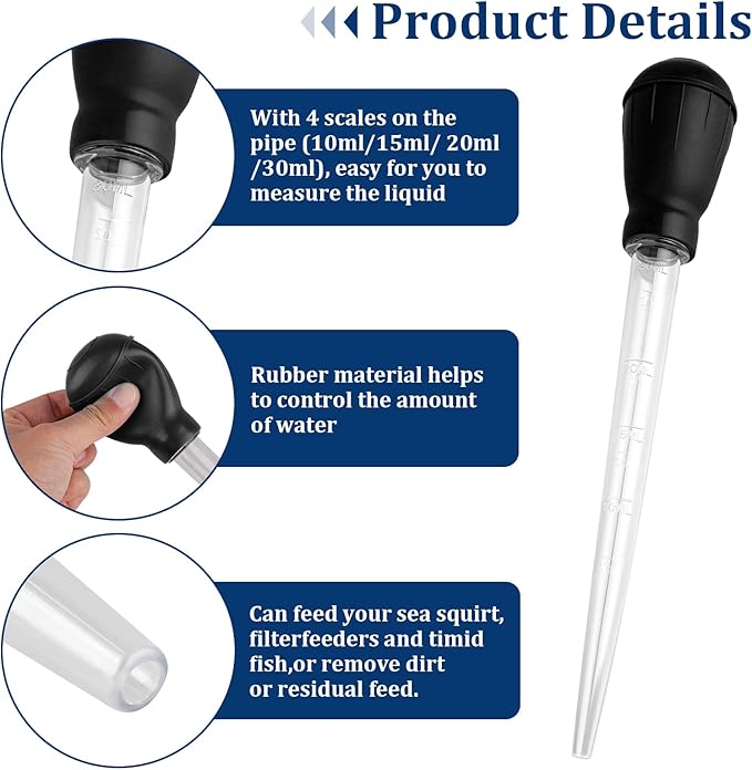 Fish Tank Cleaning Waste Remover, 30ml Dropper Pipette for Aquarium Cleaning Tools, Manual Fish Tank Cleaner Water Changer, Black Fish Tank Rock Cleaner Tools, Mini Aquarium Gravel Cleaning Straw
