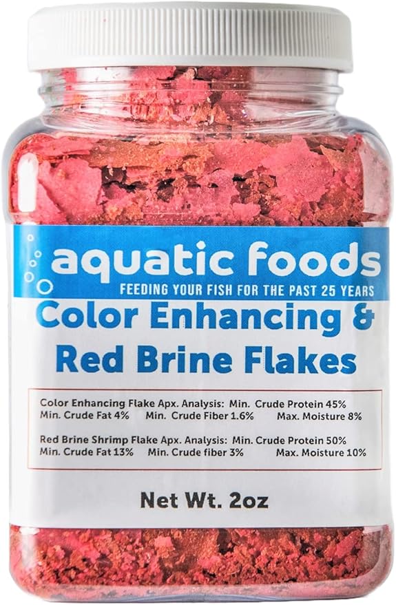 Ultra Color Enhancing Flakes & Red Brine Shrimp Flakes Special Blend Mix. Red Color Enhancing Flakes. Aquatic Foods and Zeigler Foods Mix…2oz Small Jar