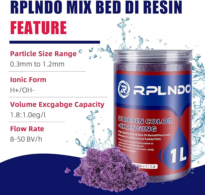 Mixed Bed Color Changing Deionized Di Resin Refill for Spotless Car Wash System, RO/DI, Aquarium Filters, Deionized Water,DI Resin Filter Cartridge Refill,1L x 2