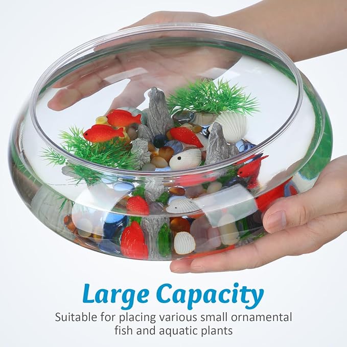 Toddmomy 9.5 Inch Transparent Plastic Fish Bowls Set of 2 Small Round Aquarium Tanks for Desktop Home Office Wedding Decor