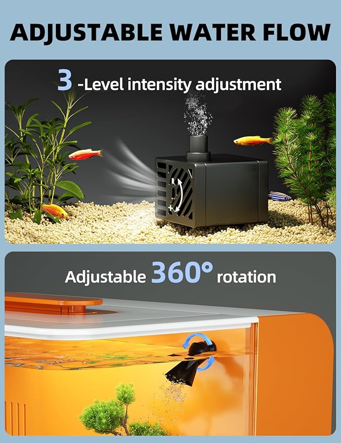 Small Fish Tank Aquarium Kit with Heater, Self Cleaning Hidden Filtration, Light, Lid, Adjustable Water Flow Pump, 2.5 Gallon, Acrylic