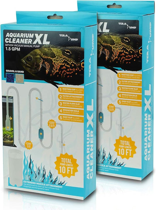 TERA PUMP 2 Pack Extra Long 10 FT Fish Tank Gravel Cleaner Siphon - Manual Water Pump for Aquariums 10 Gallons - BPA-Free Water Change Siphon Hose