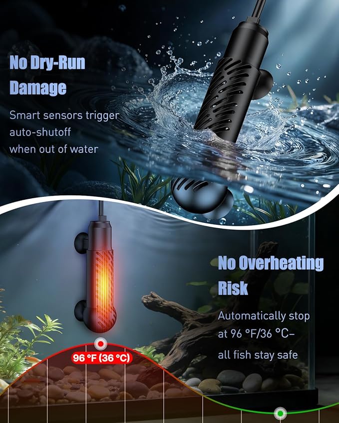 Pawfly 50 W Submersible Aquarium Heater, 5-10 Gallon Fish Tank Heater Betta Heater with Overheating Protection & Digital Display External Controller, Submersible Fish Tank Heater Small Aquarium Heater